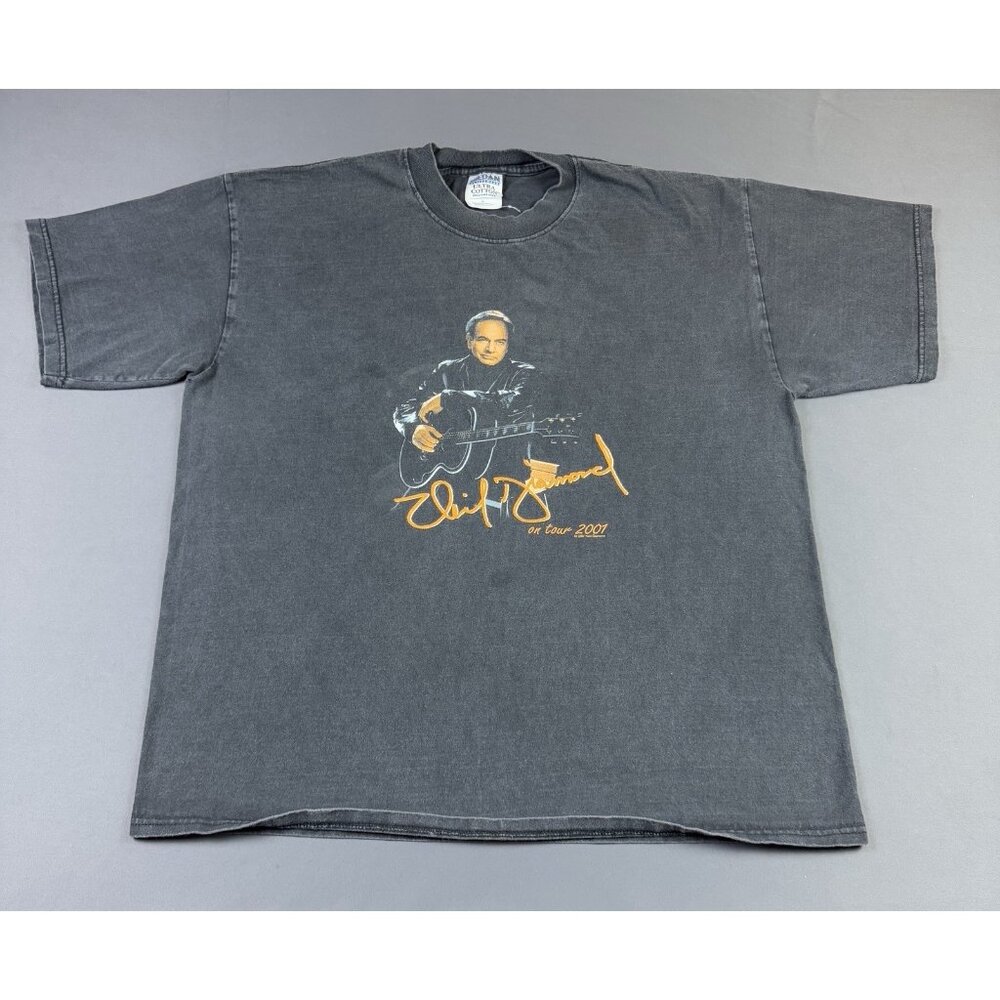 Rare Vintage Y2K Neil Diamond 2001 Tour Concert Promo Black Faded XL Tee Gildan